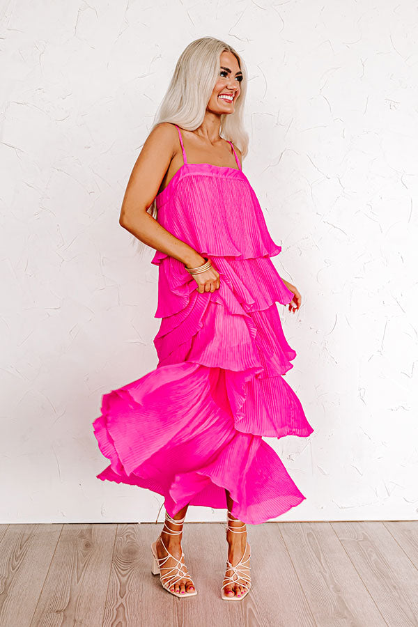 Dreamy Mood Pleated Midi In Hot Pink