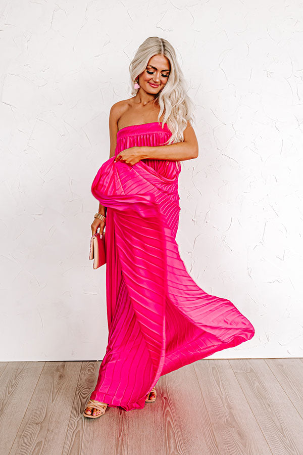 Point Of Pretty Pleated Maxi Dress In Neon Pink Curves • Impressions Online  Boutique