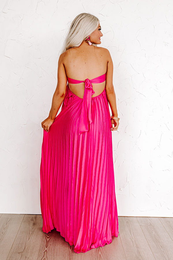 Point Of Pretty Pleated Maxi Dress In Neon Pink Curves • Impressions Online  Boutique