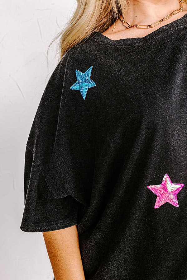 sequin star t shirt dress Summer Arrival Girls Sequin Star Pattern Short Sleeves T-Shirt Patchwork Dress 140 (8-10Y) / Purple