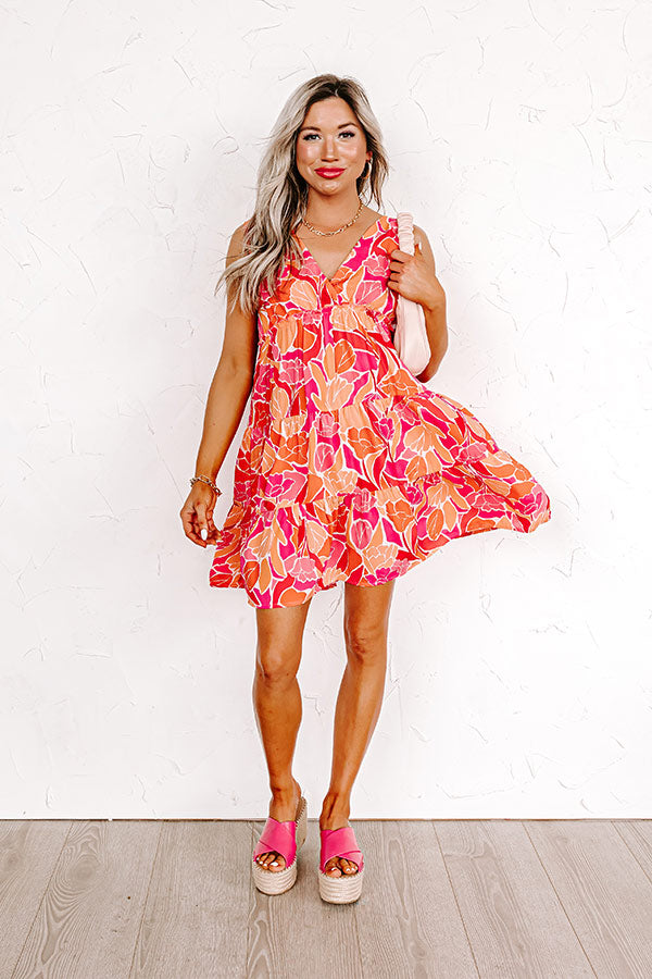 Major Event Floral Dress In Tangerine