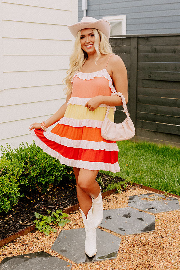 Smiling Ear To Ear Tiered Mini Dress In Peach