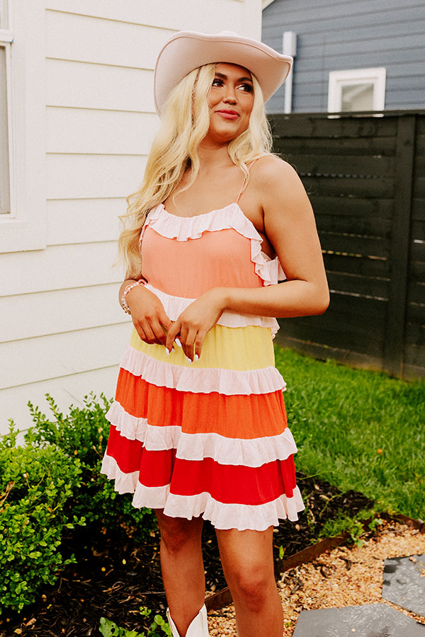 Smiling Ear To Ear Tiered Mini Dress In Peach