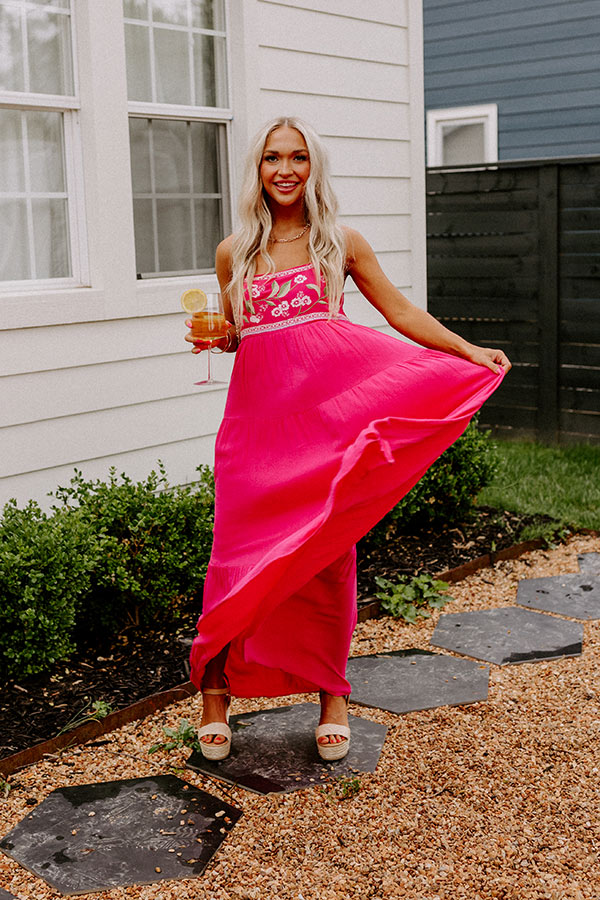 Coastal Calm Embroidered Maxi In Hot Pink