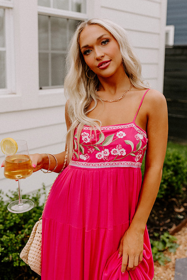 Coastal Calm Embroidered Maxi In Hot Pink