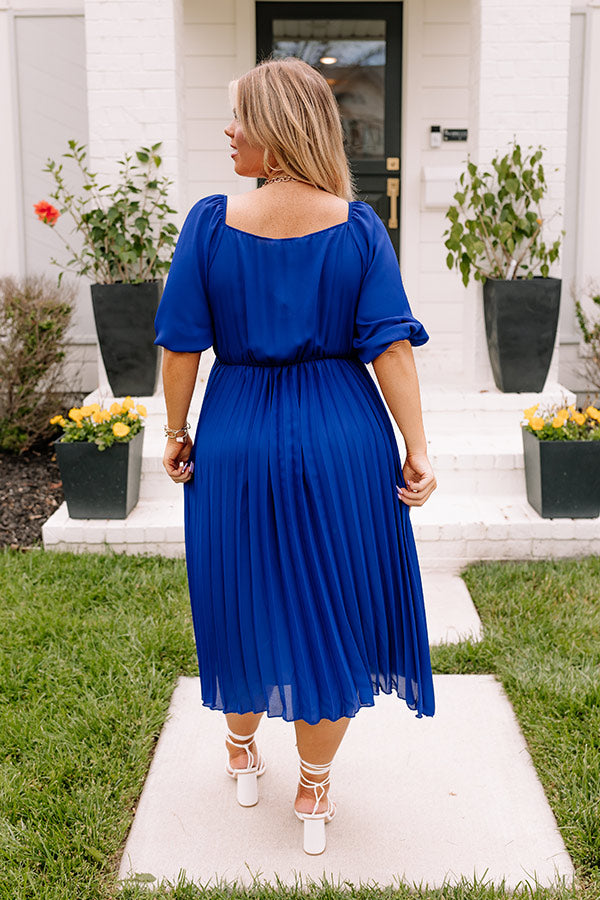 royal blue pleated midi dress Royal Blue Tie-Strap Dress - Pleated Dress - Midi Dress