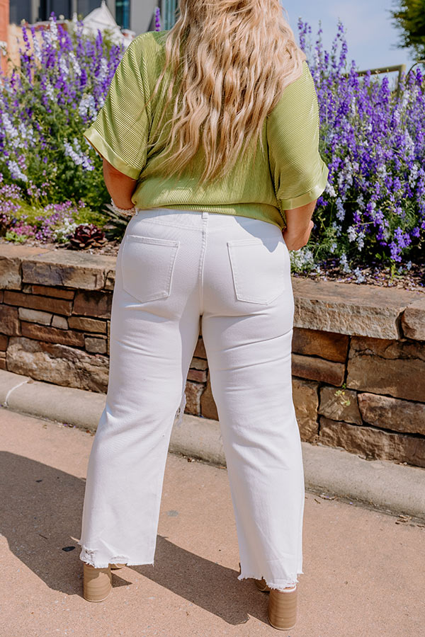 The Averie High Waist Distressed Straight Leg Jean in Ivory Curves