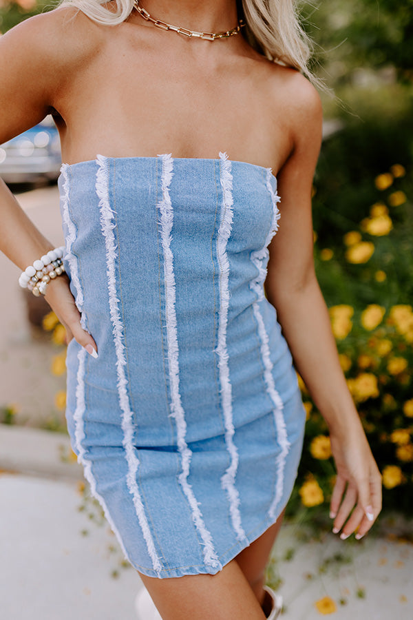 bdg demi denim strapless mini dress Bdg Demi Denim Strapless Mini Dress In Tinted Denim