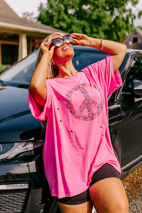 Peace And Love Oversized Graphic Tee In Pink Curves • Impressions Online  Boutique
