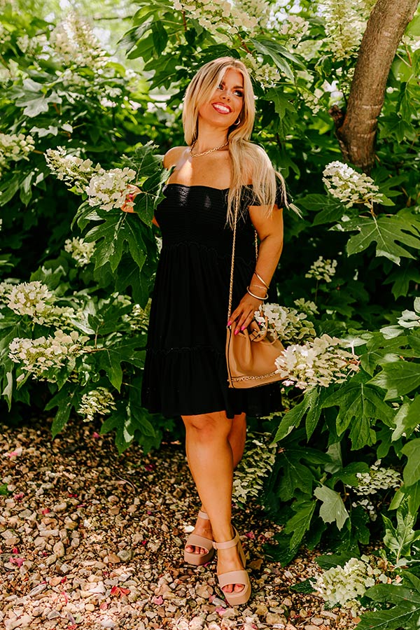 Trip to Barcelona Smocked Mini Dress in Black Curves Trip to Barcelona Smocked Mini Dress in Black Curves
