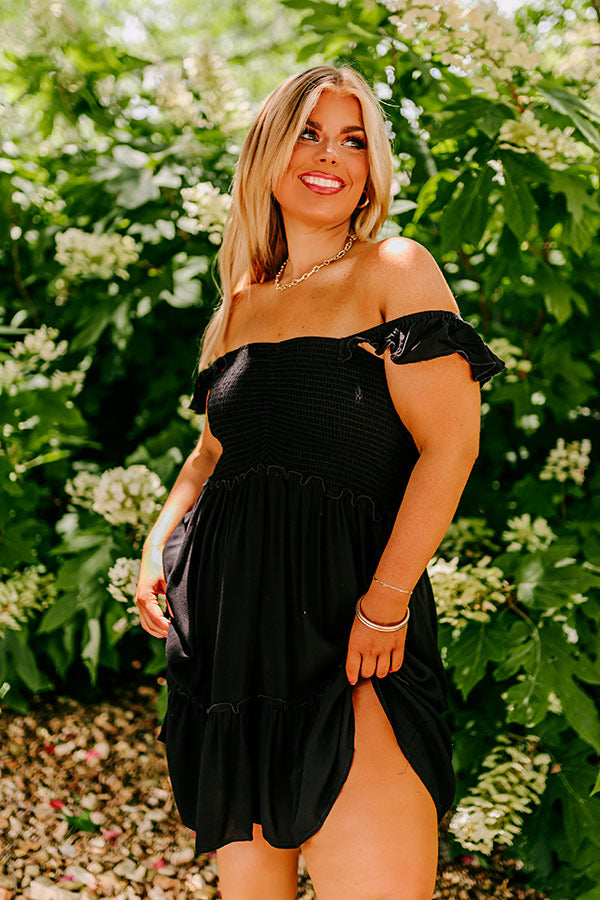 Trip to Barcelona Smocked Mini Dress in Black Curves Trip to Barcelona Smocked Mini Dress in Black Curves