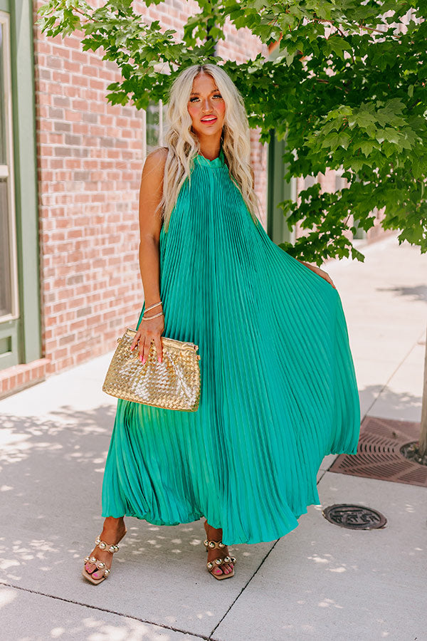 Forever Stunning Pleated Maxi In Kelly Green