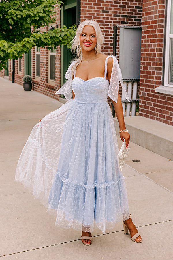 blue tulle dress midi Blue A-line Tulle Midi Bridesmaid Dress fg4460
