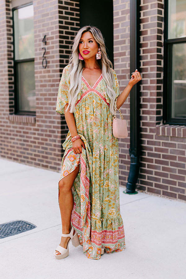 Under The Willow Tree Floral Maxi In Sage – Impressions Online Boutique