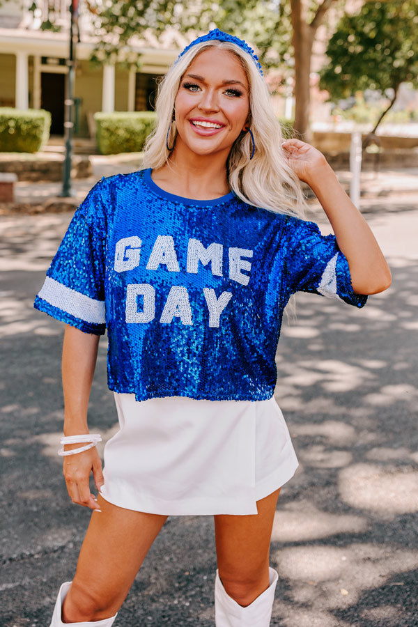 blue sequin football dress Blue Sequin Football Gameday Dress