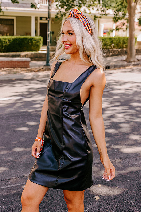 Cocktails And Cheers Faux Leather Mini Dress in Black