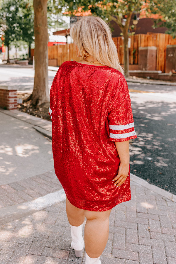 Ready To Shimmer Sequin Mini Dress in Red Curves