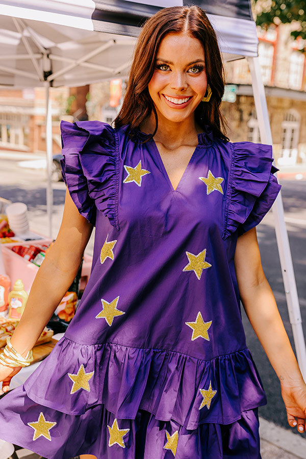 Impressions Under The Stadium Lights Ruffle Mini Dress in Purple Curves 1XL / Purple