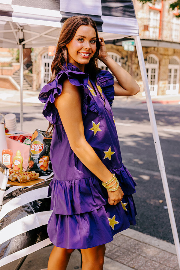 Impressions Under The Stadium Lights Ruffle Mini Dress in Purple Curves 1XL / Purple