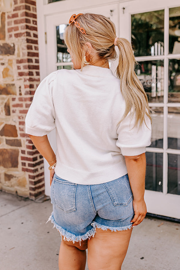 Touchdown Knit Sweater Top In White Curves