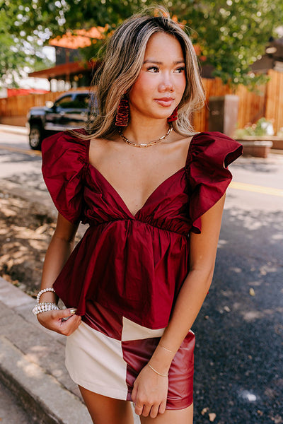 Stay Here Awhile Peplum Top In Maroon • Impressions Online Boutique