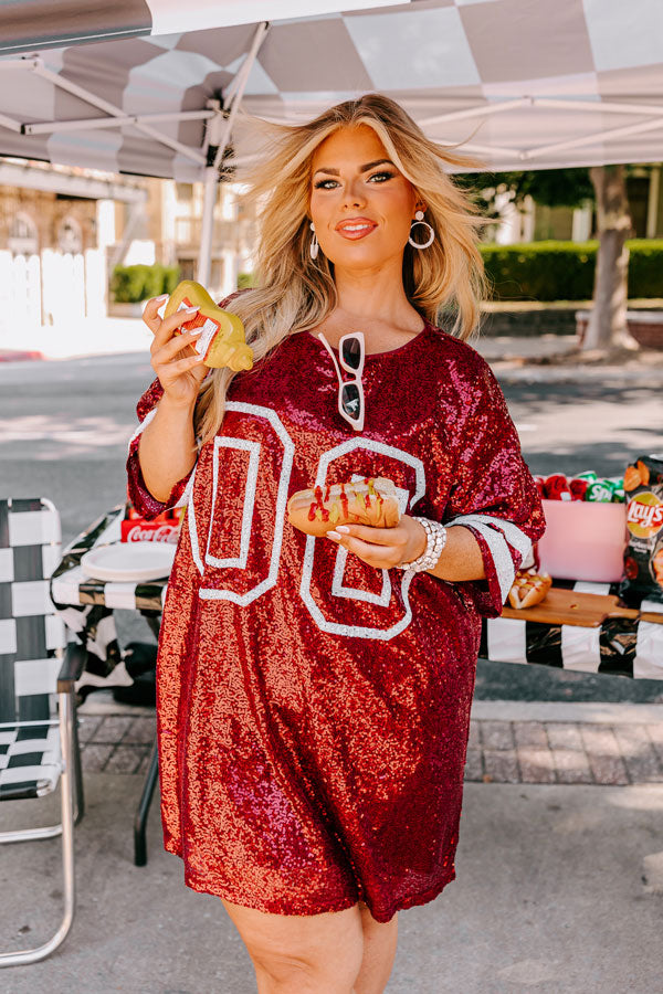 Ready To Shimmer Sequin Mini Dress in Crimson Curves