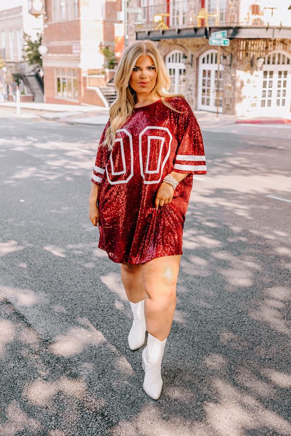 Ready To Shimmer Sequin Mini Dress in Crimson Curves