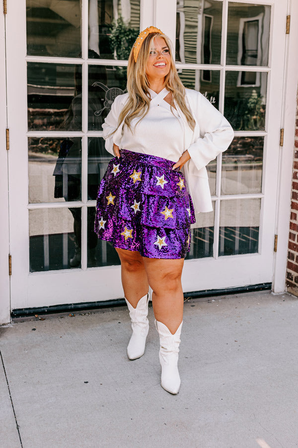 Pre-game Party Sequin Skirt in Purple Curves