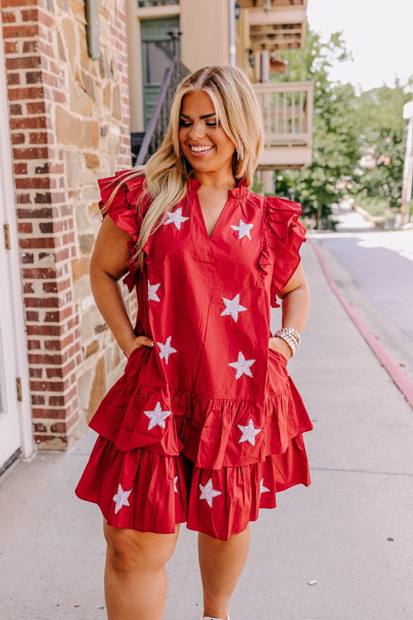 Under The Stadium Lights Ruffle Mini Dress in Crimson Curves