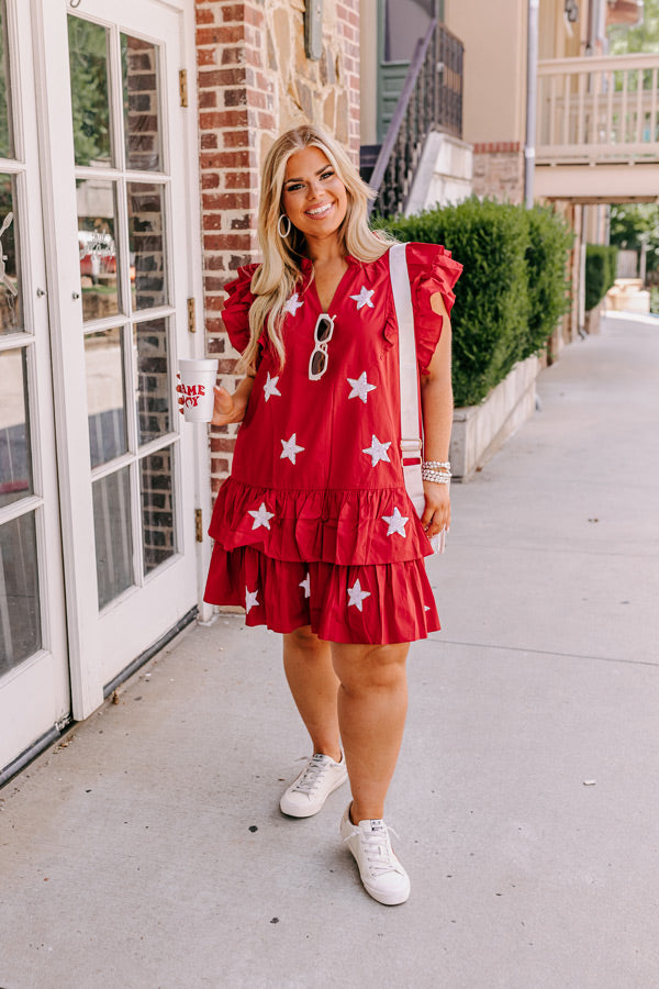 Under The Stadium Lights Ruffle Mini Dress in Crimson Curves