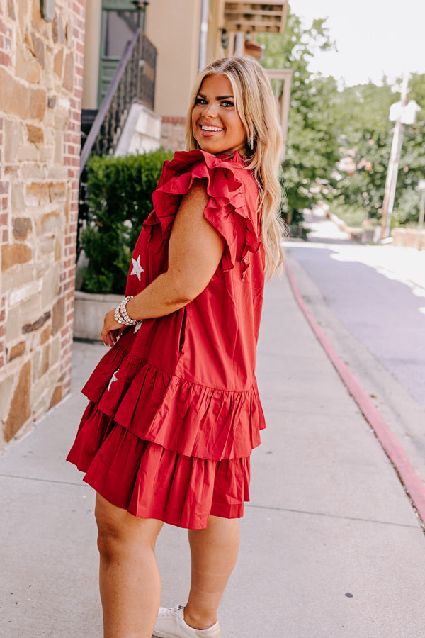 Under The Stadium Lights Ruffle Mini Dress in Crimson Curves