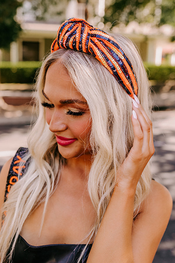 Extra Points Only Sequin Headband In Orange/Navy