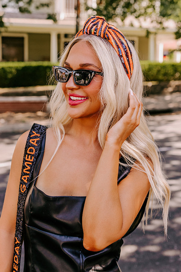 Extra Points Only Sequin Headband In Orange/Navy