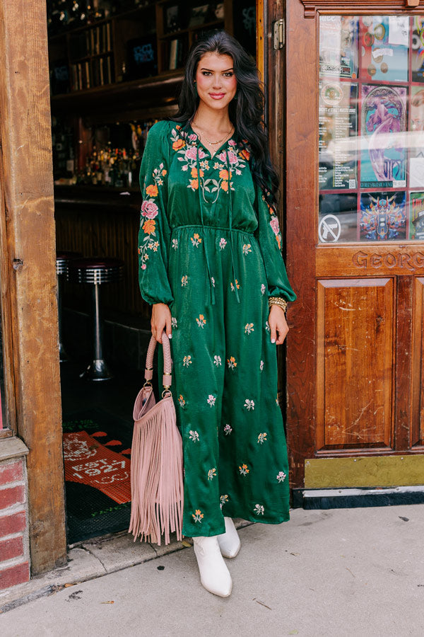 Whispering Sweet Nothings Embroidered Maxi In Hunter Green Whispering Sweet Nothings Embroidered Maxi In Hunter Green