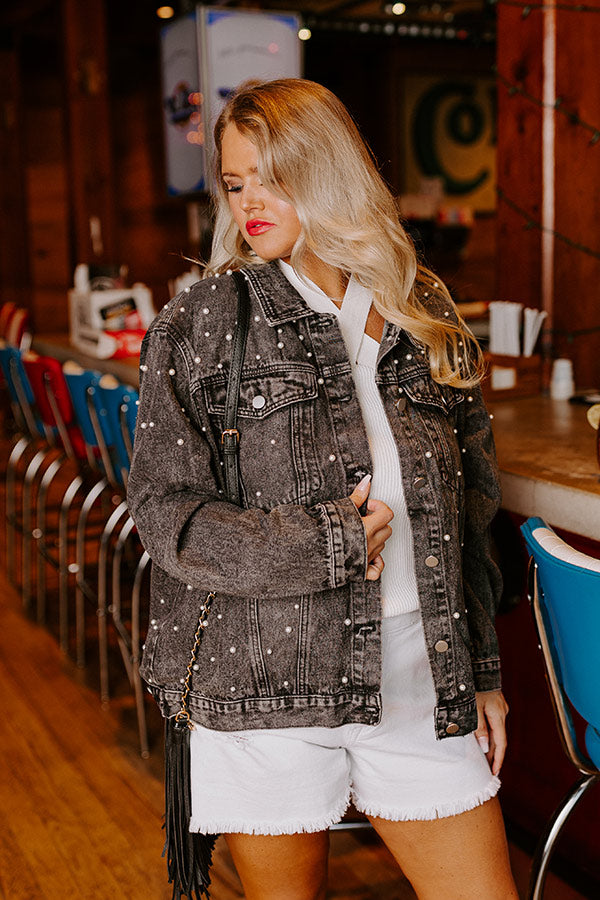 The Juni Embellished Denim Jacket In Black Curves