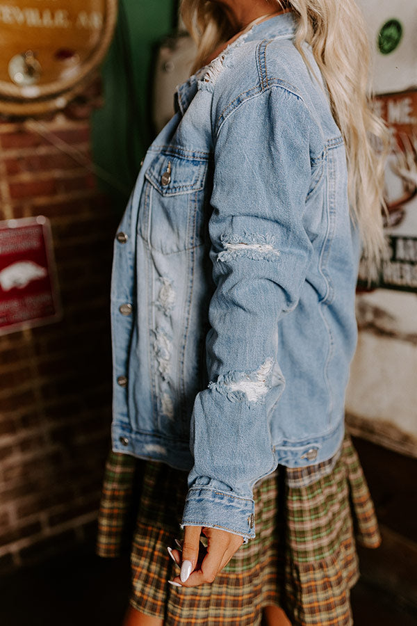 Small Town Light Wash Distressed Denim Shacket - FINAL SALE