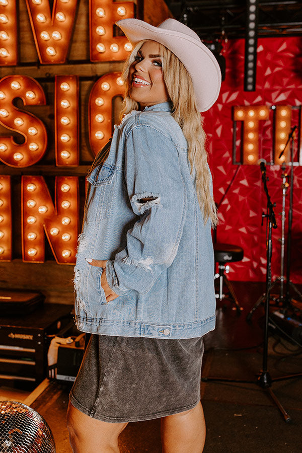 Risen South Town Distressed Denim Jacket in Light Wash Curves