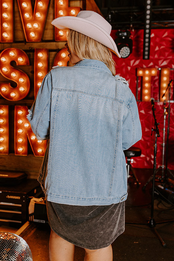 Risen South Town Distressed Denim Jacket in Light Wash Curves