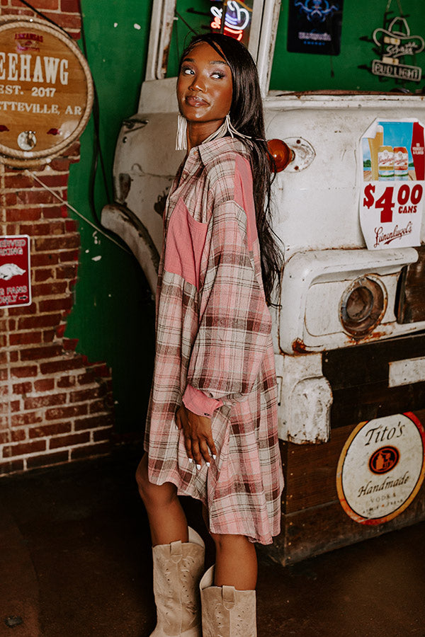 Bring The Cocoa Flannel Dress In Pink Impressions Online Boutique