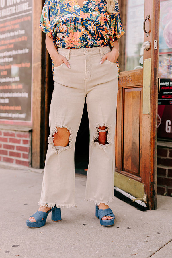 Risen The Eras High Waist Distressed Jean in Beige Curves