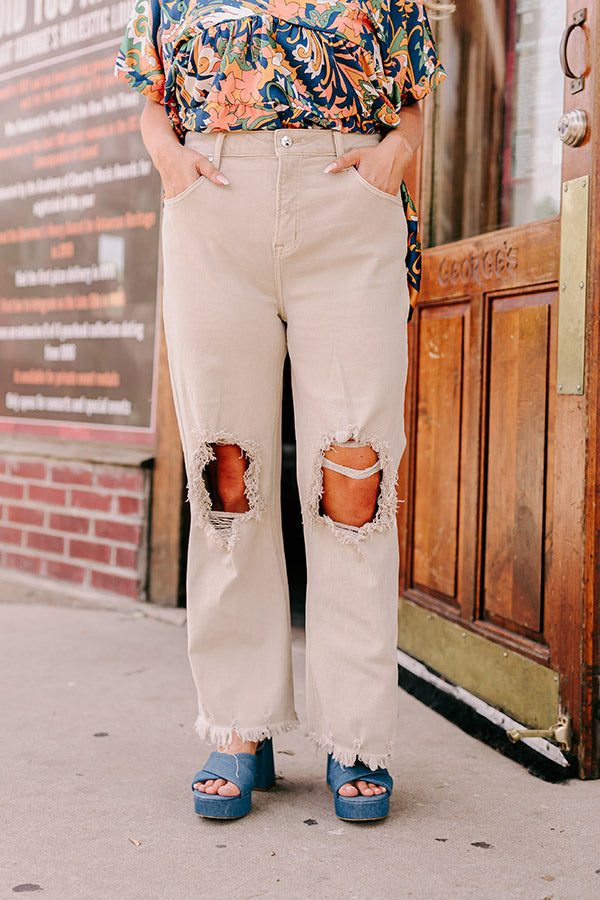 Risen The Eras High Waist Distressed Jean in Beige Curves