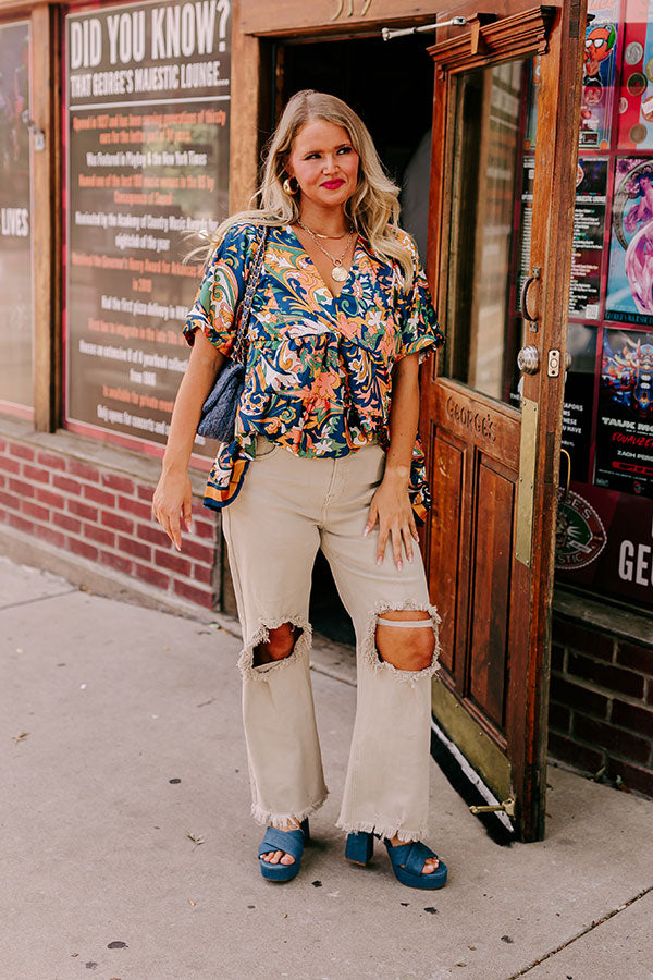 Risen The Eras High Waist Distressed Jean in Beige Curves