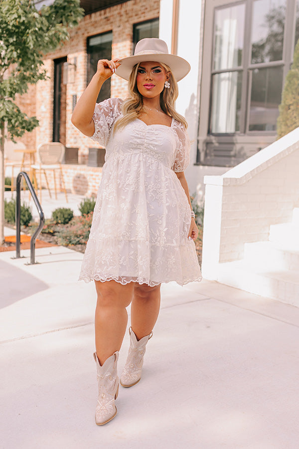 Endearing Romance Embroidered Mini Dress In Cream Curves