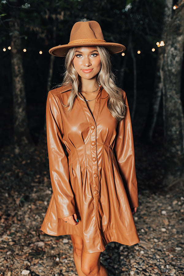 Mostly Amused Faux Leather Dress in Camel