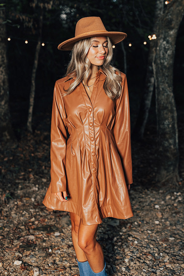 Mostly Amused Faux Leather Dress in Camel