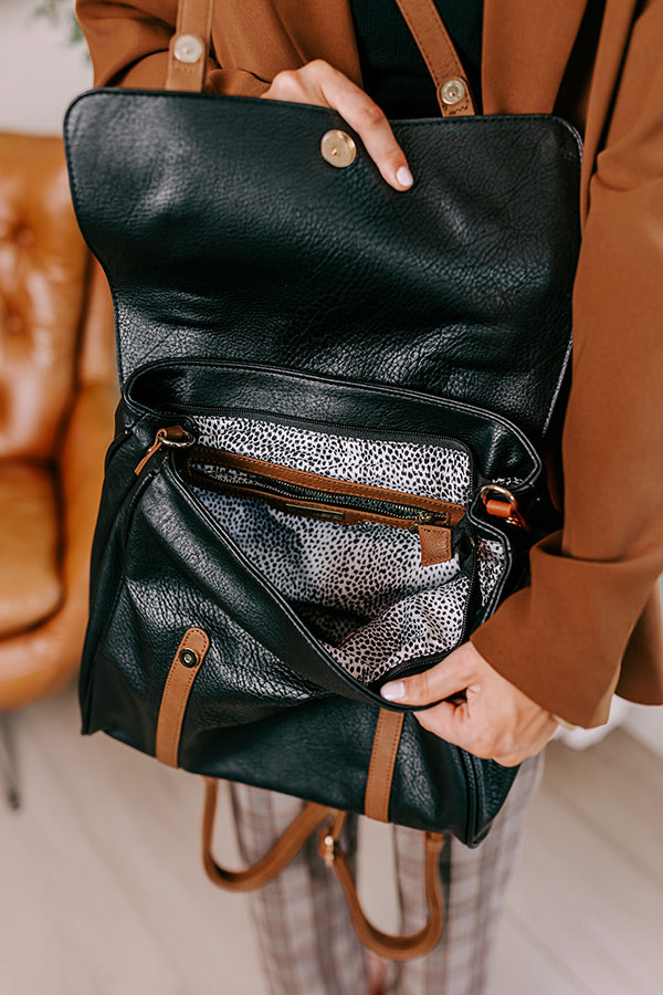 black backpack faux leather Punctual And Perfect Faux Leather Backpack In Black