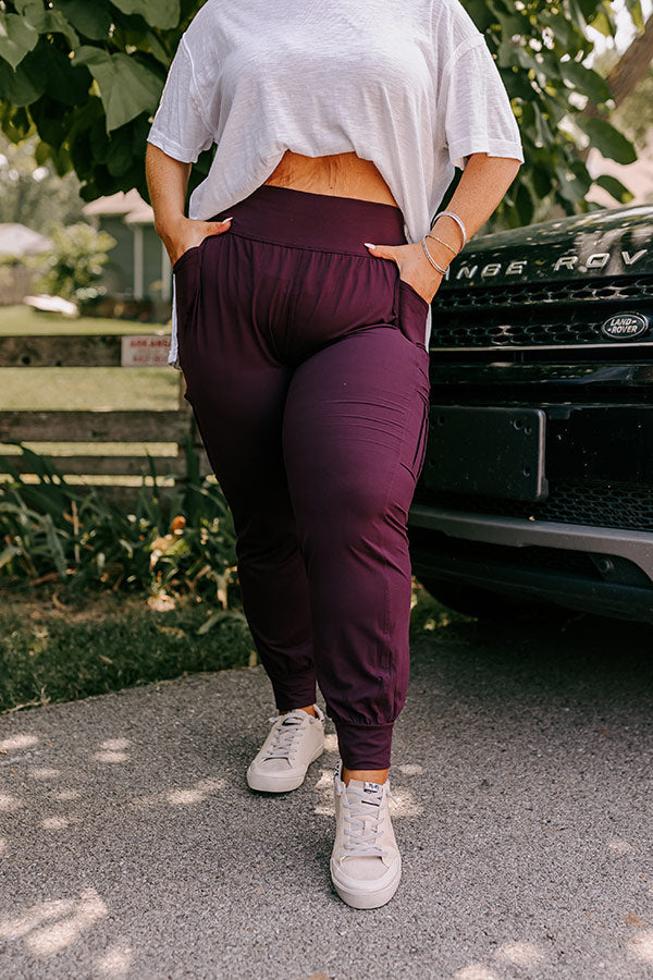 Ivy League Style High Waist Butter Soft Joggers In Royal Plum Curves