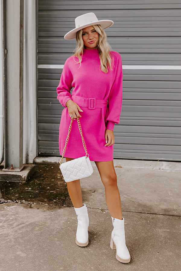 Slow Mornings Sweater Dress in Hot Pink