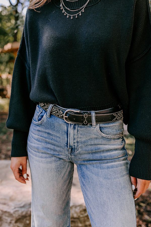 Daring Stares Embellished Faux Leather Belt In Black