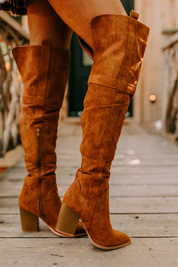 The Kinsley Faux Suede Thigh High Boot In Brown